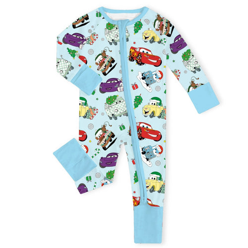 Christmas Car and Gifts Fun Baby Bamboo Zipper Romper Pajamas