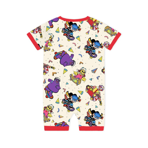 Hamburger Land Skateboard Baby Bamboo Short Zipper Romper Pajamas