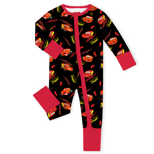 Zooming Red Lightning Car Baby Bamboo Zipper Romper Pajamas