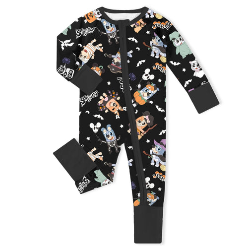 Halloween Pumpkin Pup Parade Baby Bamboo Zipper Romper Pajamas