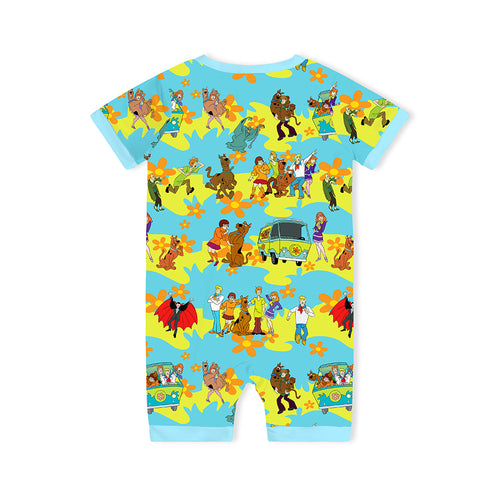 Mystery Adventure Great Dane Dog Blue Baby Bamboo Short Zipper Romper Pajamas