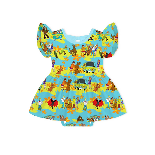 Mystery Adventure Great Dane Dog Blue Short Twirl Dress With Bodysuit