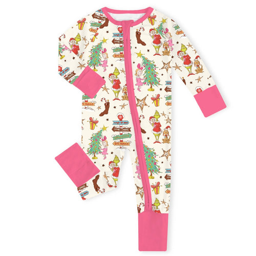 Christmas Green Face Wonderland Baby Bamboo Zipper Romper Pajamas