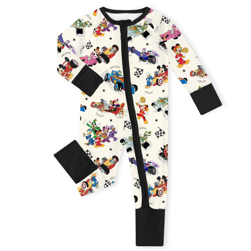 Mouse and Friends Cheerful Truck Ride Game Baby Bamboo Zipper Romper Pajamas