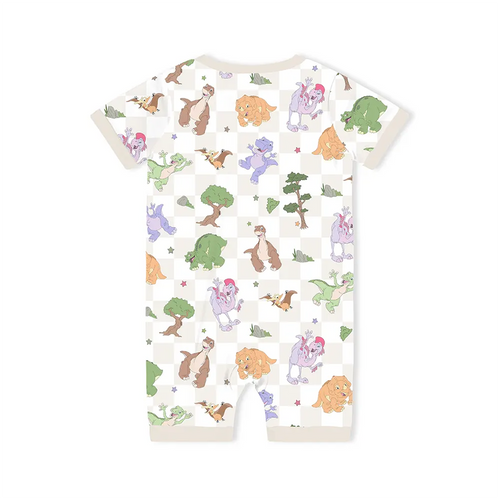 Dinosaur Adventure Plaid Baby Bamboo Short Zipper Romper Pajamas