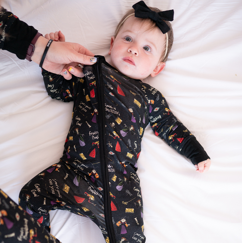 Halloween Witch Sisters Spell Baby Bamboo Zipper Romper Pajamas