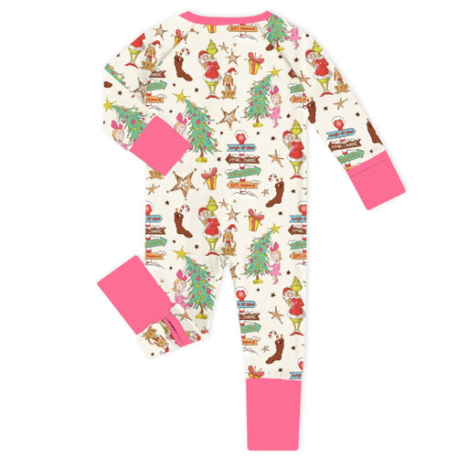 Christmas Green Face Wonderland Baby Bamboo Zipper Romper Pajamas