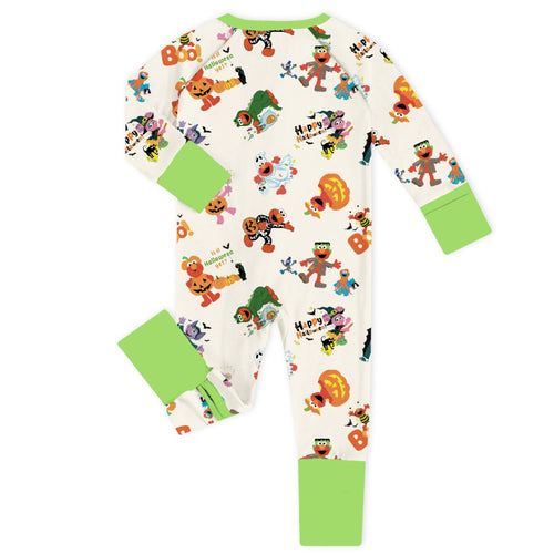 Halloween Street Furry Pals Green Baby Bamboo Zipper Romper Pajamas