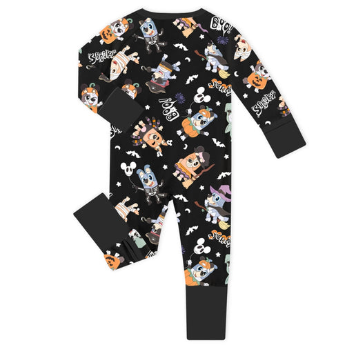 Halloween Pumpkin Pup Parade Baby Bamboo Zipper Romper Pajamas