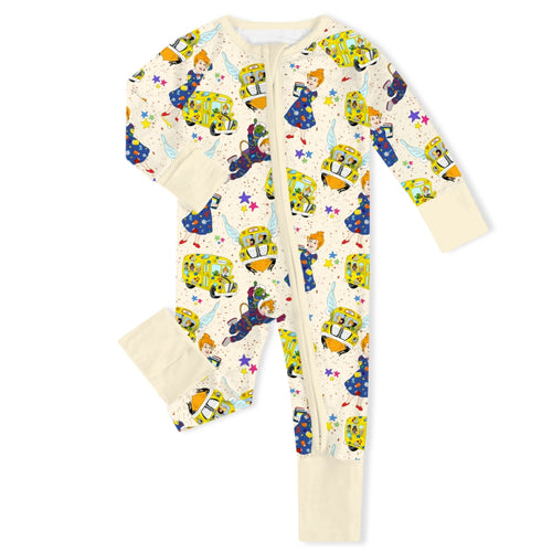 Magic Adventure School Bus Baby Bamboo Zipper Romper Pajama