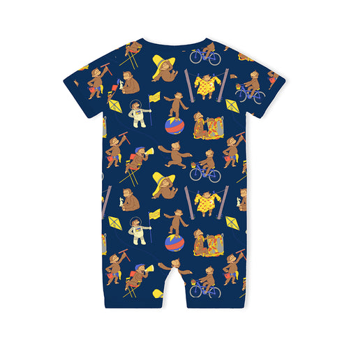 Curious Monkey Blue Baby Bamboo Short Zipper Romper Pajamas