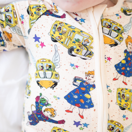 Magic Adventure School Bus Baby Bamboo Zipper Romper Pajama