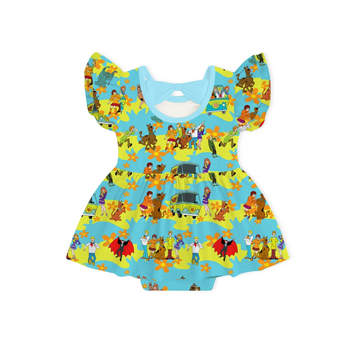 Mystery Adventure Great Dane Dog Blue Short Twirl Dress With Bodysuit