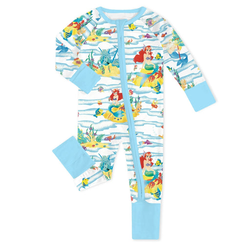 Mermaid Friends Ocean Life Baby Bamboo Zipper Romper Pajamas