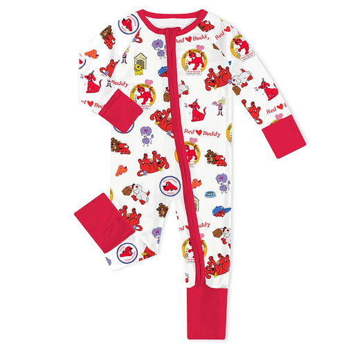 Big Red Dog Baby Bamboo Zipper Romper Pajamas