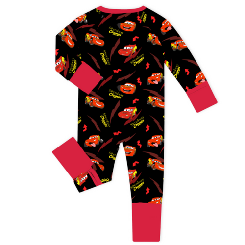 Zooming Red Lightning Car Baby Bamboo Zipper Romper Pajamas