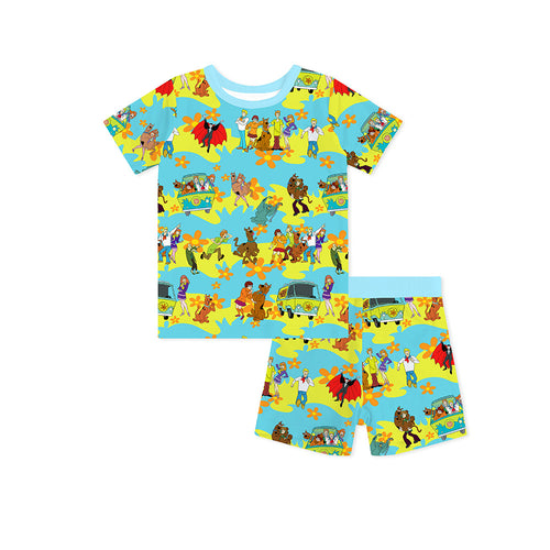 Mystery Adventure Great Dane Dog Blue Kids Bamboo Short Two-Piece Pajama Set