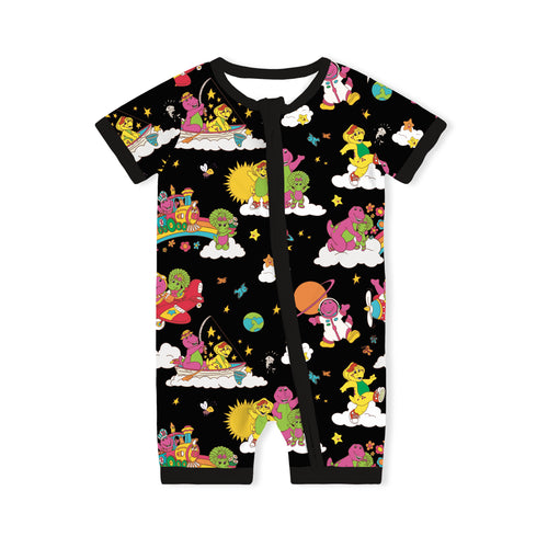 Tyrannosaurus Rex And Friends Baby Bamboo Short Zipper Romper Pajamas