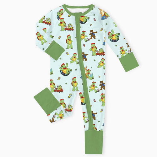 Green Turtle Baby Bamboo Zipper Romper Pajamas