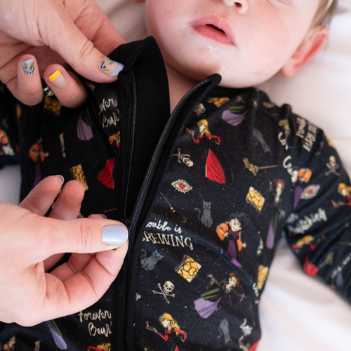 Halloween Witch Sisters Spell Baby Bamboo Zipper Romper Pajamas