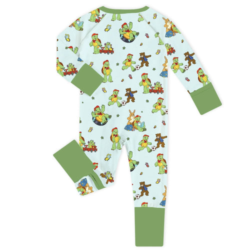 Green Turtle Baby Bamboo Zipper Romper Pajamas
