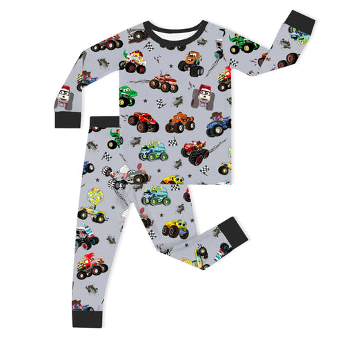 Big Wheel Truck Adventure Grey Kids Bamboo Two-Piece Pajama Set