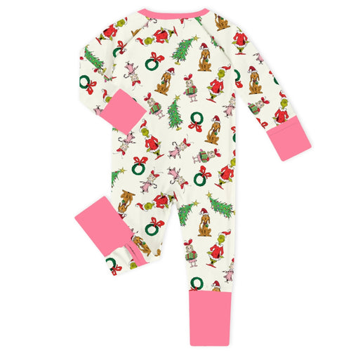 Christmas Green Face Pals and Tree Baby Bamboo Zipper Romper Pajamas