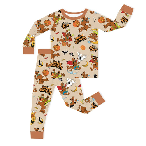 Halloween Mystery Great Dane Dog Pumpkin Kids Bamboo Two-Piece Pajama Set