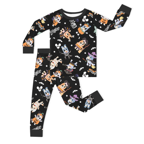 Halloween Pumpkin Pup Parade Kids Bamboo Two-Piece Pajama Set