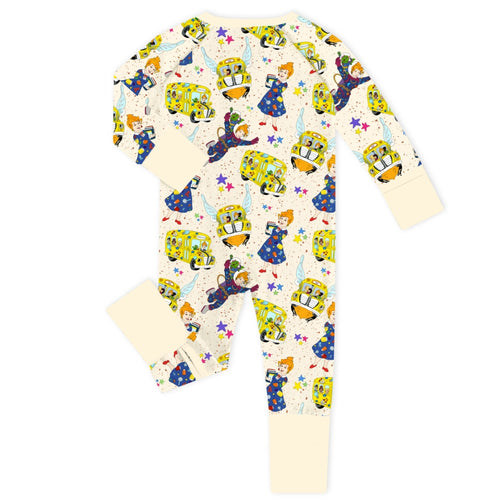 Magic Adventure School Bus Baby Bamboo Zipper Romper Pajama