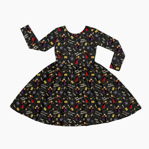 Halloween Witch Sisters Spell Kids Bamboo Long Sleeves Dress