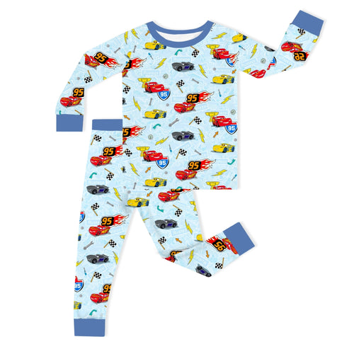 Car Champs on Ice Blue Kids Bamboo Two-Piece Pajama Set