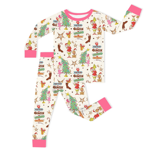 Christmas Green Face Wonderland Kids Bamboo Two-Piece Pajama Set