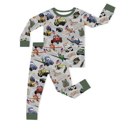 Camo Adventure Car and Airplane Kids Bamboo Two-Piece Pajama Set