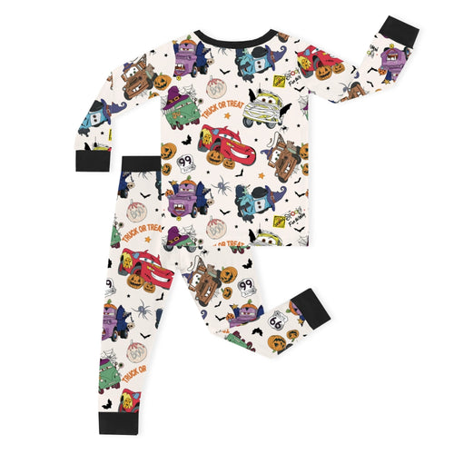Halloween Car Pumpkin White Kids Bamboo Two-Piece Pajama Set