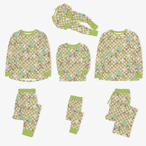 Christmas Green Face Stole Gift Plaid Bamboo Family Matching Pajamas