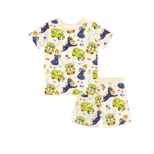 Magic Adventure School Bus Kids Bamboo Short Two-Piece Pajama Set