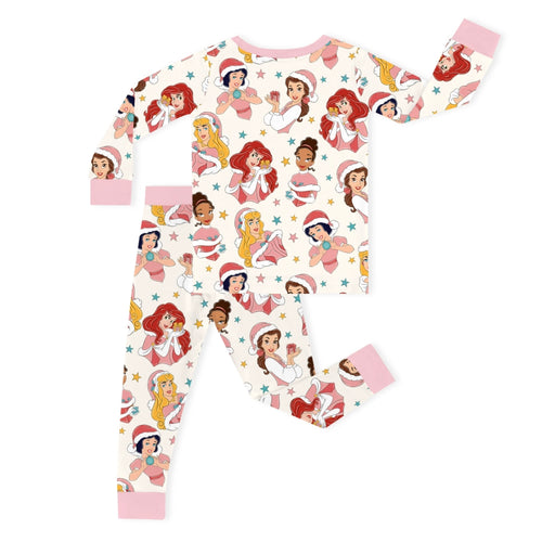 Christmas Pink Princess Light Pink Kids Bamboo Two-Piece Pajama Set