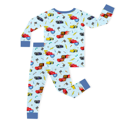 Car Champs on Ice Blue Kids Bamboo Two-Piece Pajama Set