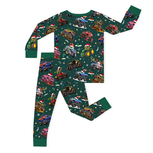 Christmas Colorful Truck Ride Game Kids Bamboo Two-Piece Pajama Set