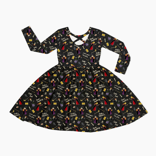 Halloween Witch Sisters Spell Kids Bamboo Long Sleeves Dress