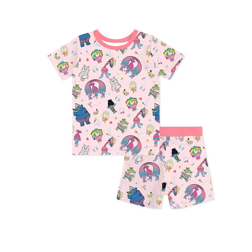 Magic Elves Cartoon Pink Kids Bamboo Short Two-Piece Pajama Set