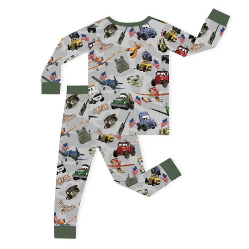 Camo Adventure Car and Airplane Kids Bamboo Two-Piece Pajama Set