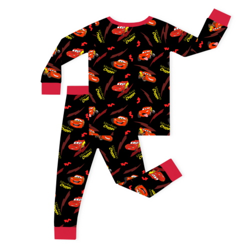 Zooming Red Lightning Car Kids Bamboo Two-Piece Pajama Set
