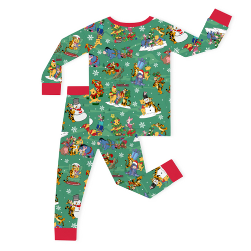 Christmas Bear and Animal Pals on Holly Green Kids Bamboo Two-Piece Pajama Set