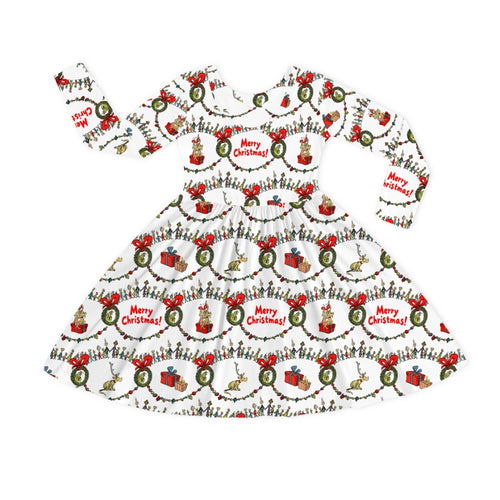 Christmas Green Face Cheer Kids Bamboo Long Sleeves Dress