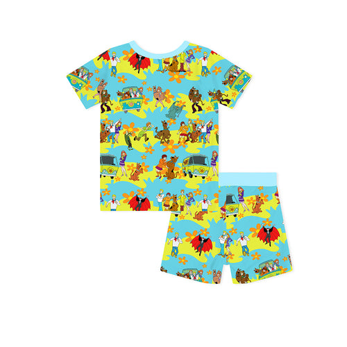 Mystery Adventure Great Dane Dog Blue Kids Bamboo Short Two-Piece Pajama Set