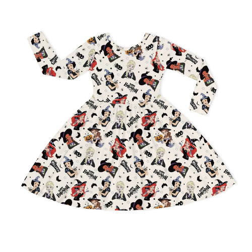 Halloween Princess Pumpkin Spider Kids Bamboo Long Sleeves Dress