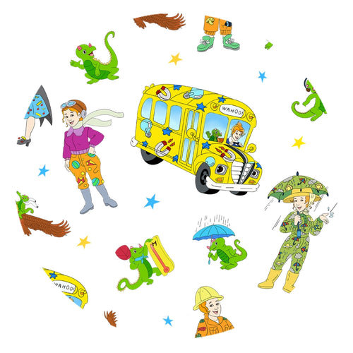 Magic Adventure School Bus Blue Baby Bamboo Zipper Romper Pajama