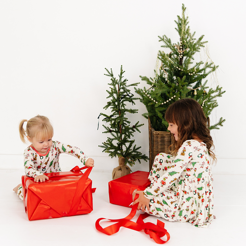 Christmas Green Face Pals and Tree Long Sleeve Twirl Dress With Bodysuit